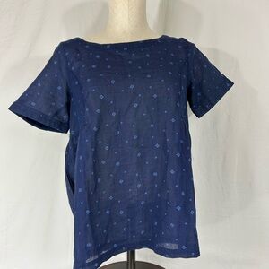 Toad&Co women’s Swing top Navy Blue Patterned Blouse size S, NEW